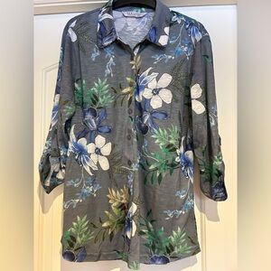 Women's Floral Button-Up Blouse - Gray and Green